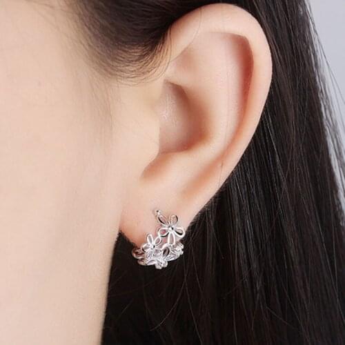Flower Temperament Elegant Zircon Earrings Ear clip Simple Statement Jewelry For Women