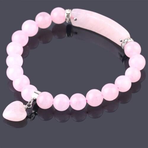 WWLB Natural Stone Pink Crystal Bracelet For Women Girls Love Heart Bracelets & Bangles Quartz Beads CZ Charms Jewelry Gift S180
