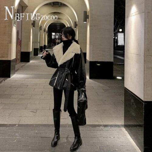 Imitation Lambswool Women Coat 2020 Winter New Korean Pu Leather Lining With Fluff Female Jacket
