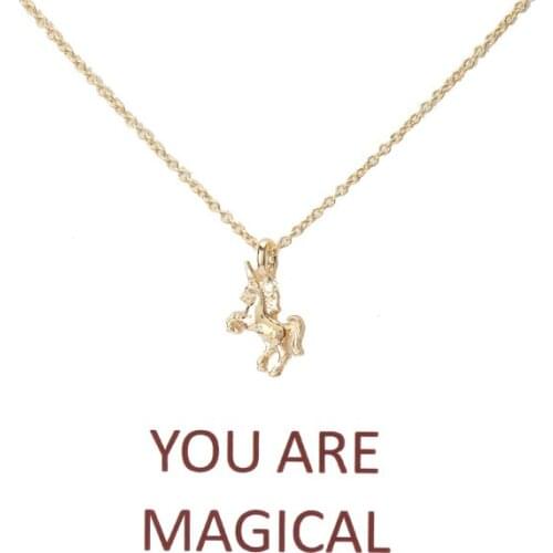 1pc Minimalist Unicorn Charms Animal Wish Card Choker Collier Necklaces Links Chains Gold Plate For Women Statement Jewelry Gift
