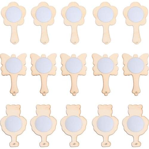 15pcs Wooden Mini Mirrors DIY Painting Mirrors Kids DIY Painting Mirrors Wooden Mirrors Desktop Ornament Craft( Random Style)