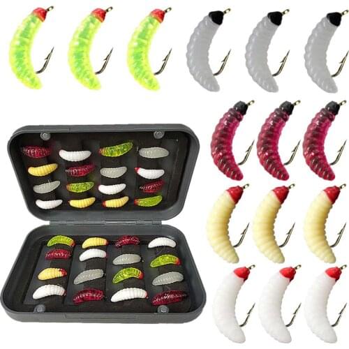 50Pcs/Box Maggot Fly Fishing Flies Wet Trout Flies Worm Bait for Trout Carp Perch Fishing Fly Insect Lures