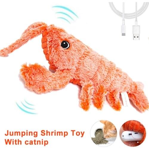 Cat Chew Toys with Catnip Plush Electric Jumping Shrimp Pet Products for Kitten USB Charging Moving Cat Accessories Dropshipping