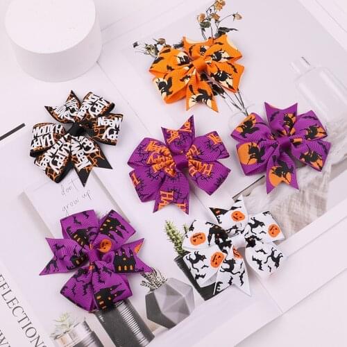 Halloween Pumpkin Bat Bows For Kids Girls Grosgrain Ribbon Bowknot Barrettes Party Hairpins Boutique Headwear Hair Accessories