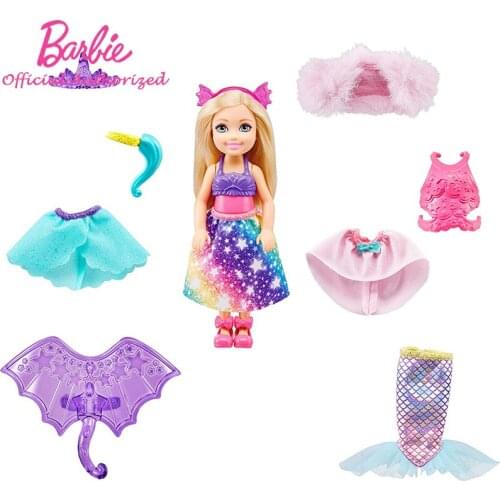 Barbie Dreamtopia Chelsea Series Doll And Dress-Up Set With 12 Fashion Pieces Theme To Princess Mermaid Unicorn Kid Toys GTF40