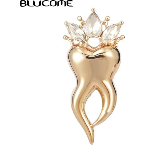 Blucome Rhinestone Crown Tooth Shape Brooch Corsage Dentist Gifts Brooches For Men Women Badges Backpack Bag Hats Accessories