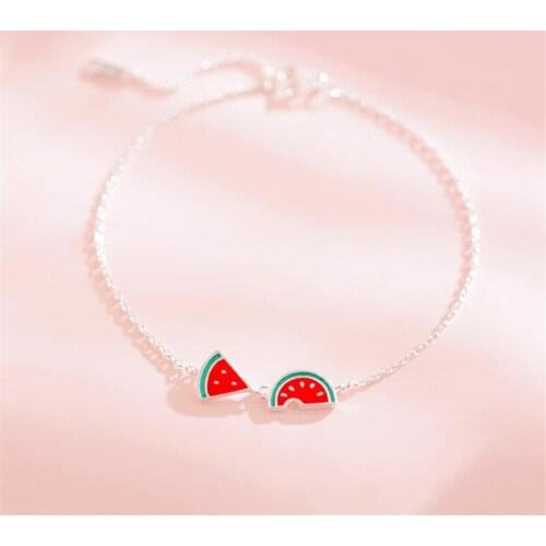 Fine 925 Sterling Silver Fashion Creative Cute Watermelon Sweet Epoxy Fruit Adjustable Bracelets Female Jewelry for Women SB093