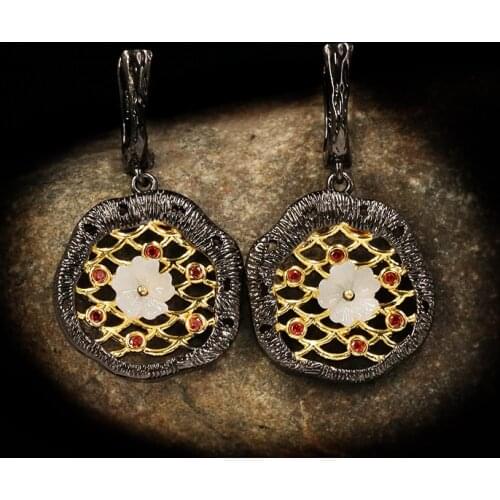 Exquisite Bohemian Womens Jewelry Earrings Black Gold Hollow Cross Line Flower Womens Earrings 925 Silver Earrings