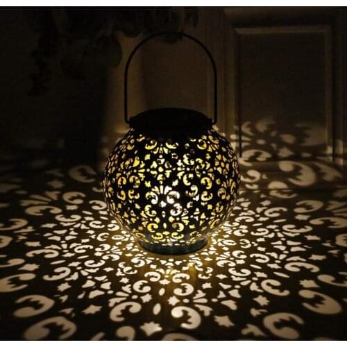 Creative Solar LED Iron Art Hollow Lantern Light Outdoor Decorative Waterproof Hanging Lamp for Garden Yard Landscape