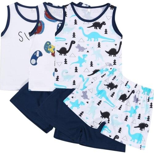 2Pcs Summer Little Boys Outfit Toddlers Dinosaur/Playstation/Smiling Face Print Sleeveless Round Collar Vest + Shorts Set 18M-6T