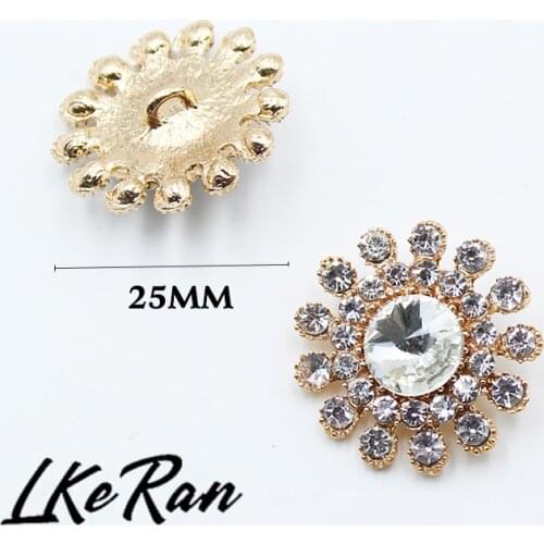 LKERAN 10Pcs 25MM Golden Alloy Shank Buttons Diy Sewing Crafts Crystal Rhinestone Button Wedding Decorative Accessories