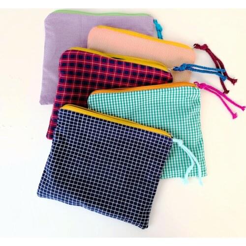 Fashion Plaid Cosmetic Bag Cotton Fabric Women Travel Make Up Bags Zipper Pouch Japan Style Female Toiletry Wash Bag purse