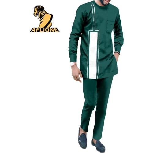 Dashiki Men Set African Long Sleeve Coats and Pant Two Piece Suit Fashion Blouse Tracksuit v2116078