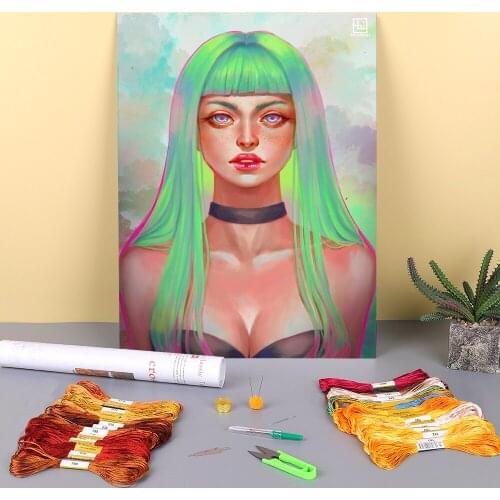 Cartoon Girl Woman Printed Canvas 11CT Cross Stitch Kit DIY Embroidery DMC Threads Handiwork Painting Needlework Hobby Design