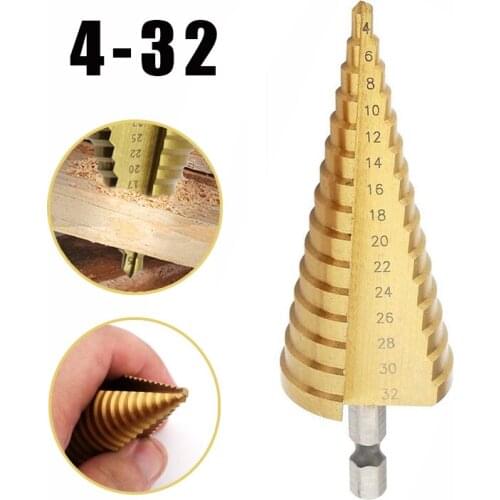 4 -32mm HSS Titanium Coated Metal Hex Core Drill Bits High Speed Steel Step Drill Bit Set Cone Hole Wood Cutter Taper Metric