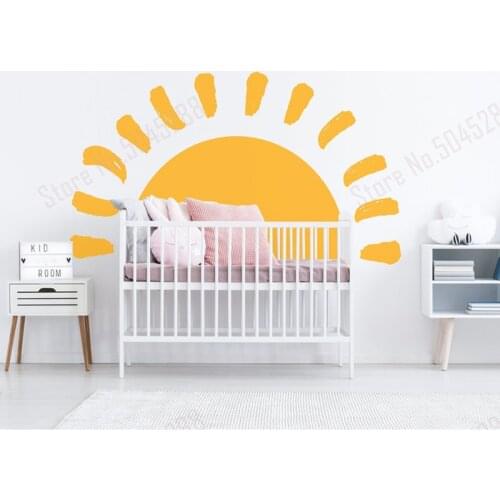 Sun Wall Decal Boho Half Sun Golden Yellow Hand Drawn Wall Sticker Nursery Wall Art For Kids Baby Room Pattern Decor Z593