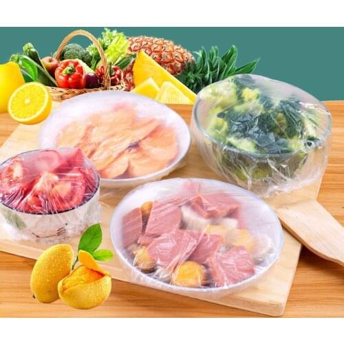 Disposable Food Cover Plastic Wrap Elastic Food Lids For Fruit Bowls Cups Caps Storage Kitchen Fresh Keeping Saver Bag