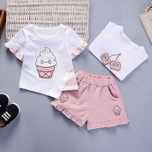 0-4Y toddler girl Summer clothes Girls Baby Short Sleeves 2-piece Set kids fashion printed Ice cream O-Neck Cotton 2021 cheap