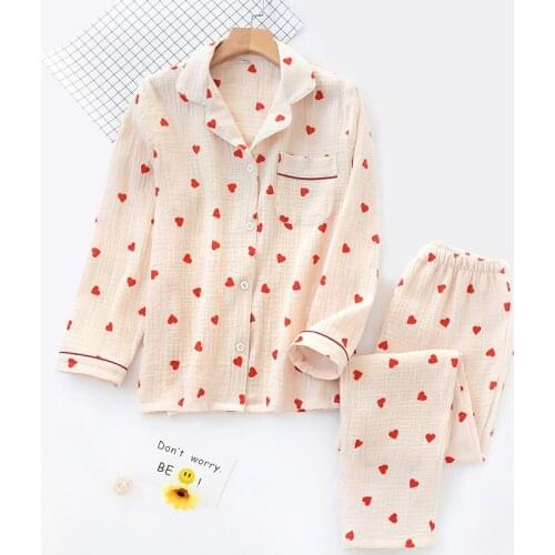 KISBINI 2020 Spring Autumn Womens Pajamas Set Heart Print Long sleeve Shirt+Pants 100% Cotton Women Pyjamas Sleepwear Homewear
