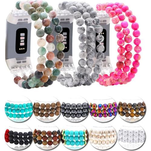 Lureen Handmade Watchband For Fitbit Charge 3/4 Imitation Pearls Elastic Crystal Smart Watch Strap For Women Watch Accessories