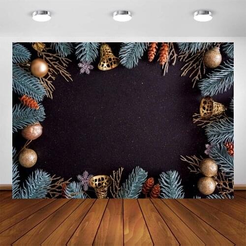 Yeele Christmas Backdrop Kids Photography Bells Ball Pine Cones Black Background Baby Photographic Photo Studio Photophone