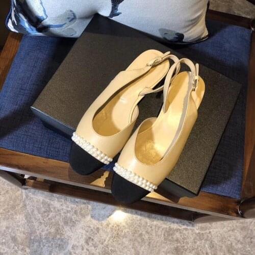 Genuine Leather Woman Shoes Fashion Brand Flats Shoes For Woman Round Toe Summer Sandals Pearls Back Strap Sandals Size 34-40