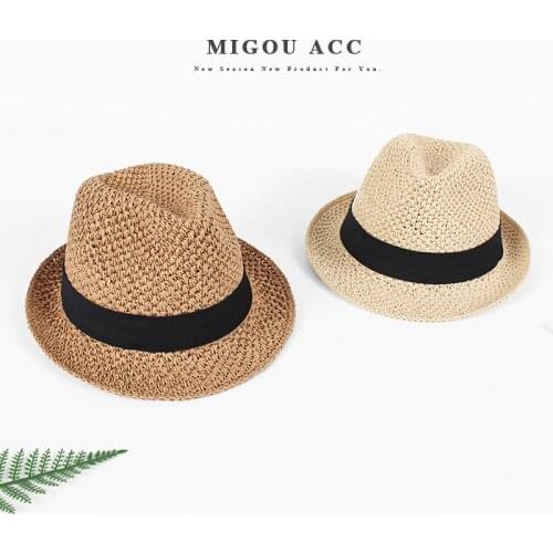 Handmade Straw Hat Men Fedora Panama Sun Hats For Women Beach Sunhats Gentleman Caps Vintage Trilby Jazz Cap leisure jazz hat