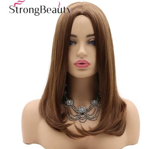 StrongBeauty Long Straight Wigs Medium Auburn Mix Hair Middle Part Hairstyle Women Synthetic Wig