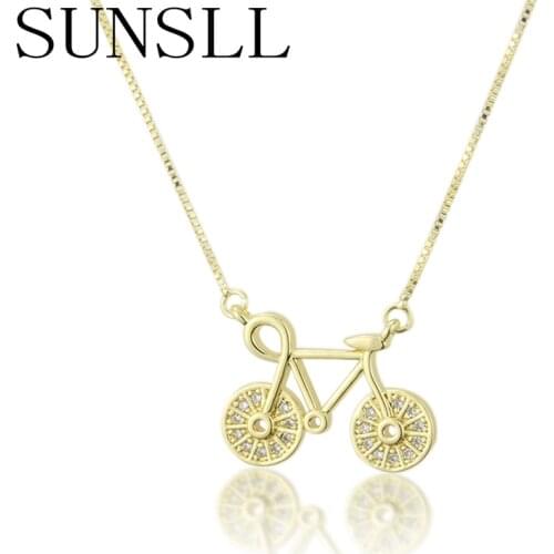 SUNSLL New gold copper necklace cubic Zirconia bicycle necklace for women / children fashion mini jewelry pendant necklace gifts