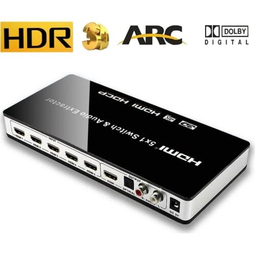 UHD HDMI-compatible 1.4V Switch 5x1 spdif toslink HDMI-compatible audio extractor 4K 3D ARC Audio EDID setting Toslink/SPDIF