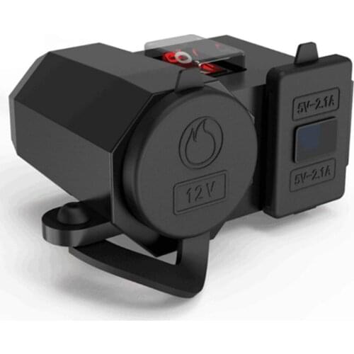 Universal Dual USB Smartphone Charger LED Voltmeter Waterproof Handlebar Motorcycle Cigarette Charger Socket with Switch Power