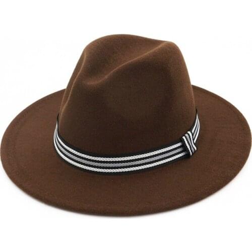 Vintage Flat Brim Women Men Wool Felt Formal Party Jazz Trilby Fedora Hat with Striped Ribbon Winter Spring Lady Jazz Cap Hat