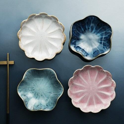 Japanese style kiln lotus leaf bone plate creative Nordic tableware hot pot barbecue dish ceramic plate dinner set