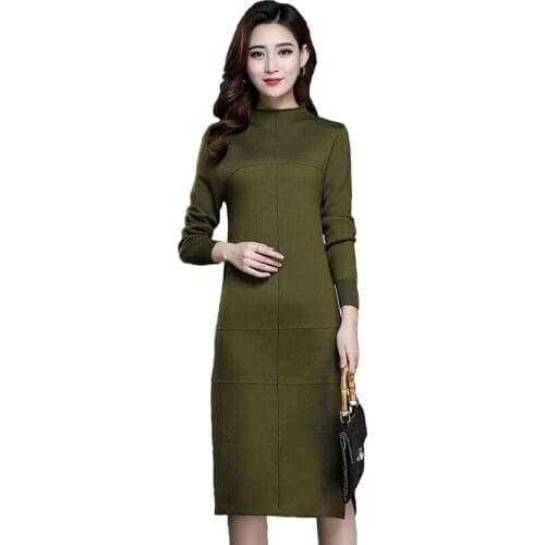 High quality Knit Dress Women 2019 Autumn Winter Long Sweaters Pullover Female Plus size Long sleeve Knit Bottoming Dresses H674