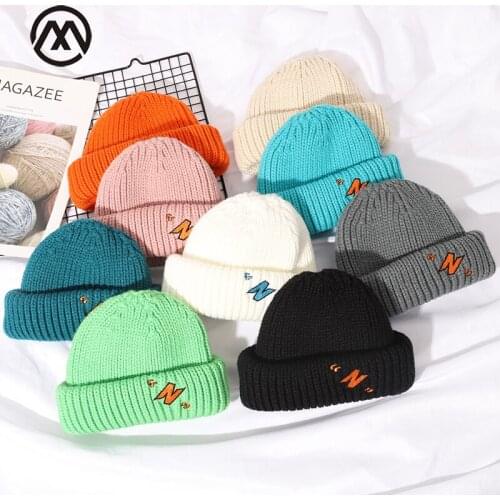 Winter Hat For Women To Keep Warm, Knitted Hats, Female Beanie Caps Letter Embroidery, Innocent Cap Cotton Unisex Men Skullcap
