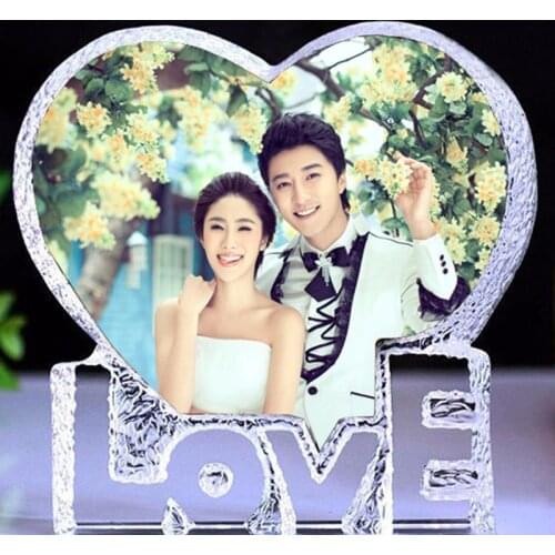 10*10CM Souvenirs Custom Made Heart Crystal Photo Frame Glass Album for Pictures Frame Wedding Decoration Friends Unusual Gift