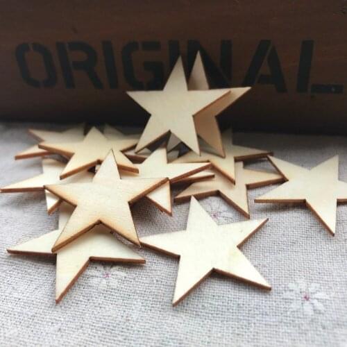100pcs 25mm/32mm/38mm Unfished Blank Star Wood Natural Chips Disks Favor Tags Pendants Embellishments DIY Crafts