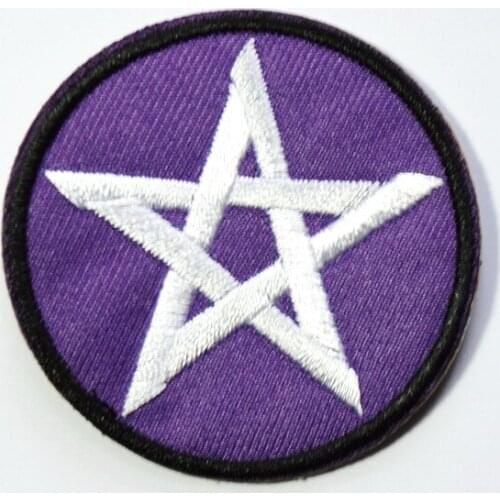 Purple Circle White Star Pentagram pentacle satanic occult goth wicca witch applique iron on patch (Size is about 5 cm)
