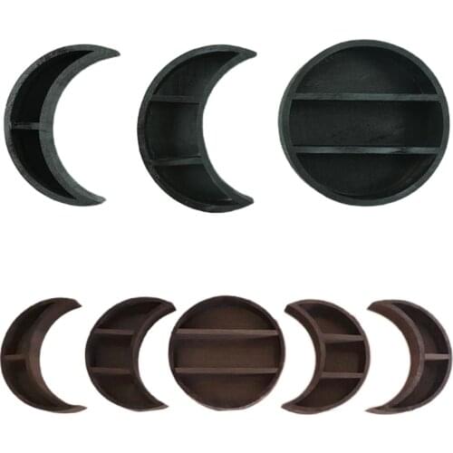 3/5pcs Rustic Wooden Moon Shape Storage Shelf Floating Wall Mounted Hanging Photos Display Shelves Kitchen Home Decor