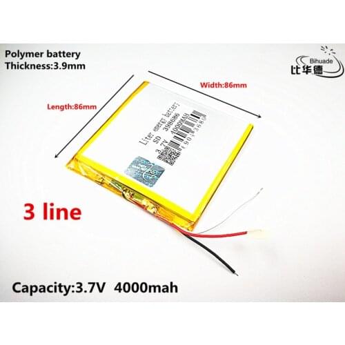 3 line Liter energy battery Good Qulity 3.7V,4000mAH 398686 Polymer lithium ion / Li-ion battery for tablet pc BANK,GPS,mp3,mp4