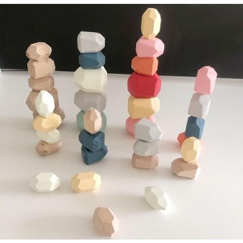 36pcs Wooden Jenga Building Block Colored Stone Creative Educational Toys Nordic Style Stacking Game Rainbow Stone Wooden Toy