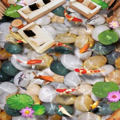 Beibehang Pebble lotus carp Custom Floor wall paper Stickers Hotel Bathroom 3D Self-adhesive PVC Non-slip Floor Mural Wallpaper
