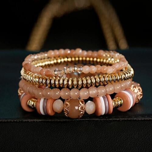 4pcs/Set Bohemian Multilayer Bracelets For Women Accessories For Jewelry Boho Bangles Charm Bracelet Big Beads Gifts Pulseiras