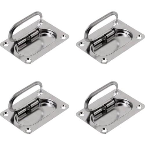 4 Pieces Marine Grade 316 Stainless Steel Flush Fitting Lifting Pull Handle 76mm x 57mm Silver Dropshipping