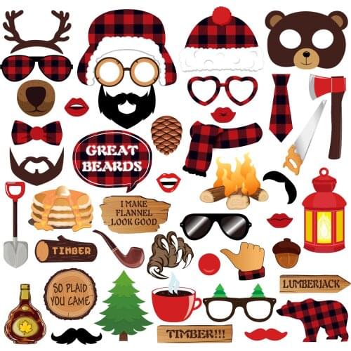44pcs Lumberjack Party Decorations Sets DIY Mr Mrs Photobooth Props Kids Happy Birthday Party Favors Merry Christmas Decoration