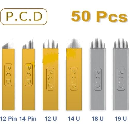 50 Pcs Hard PCD Handmade Needles Permanent Makeup Eyebrow Manual Needles Blade For 3D Embroidery Microblading Tattoo Pen Machine