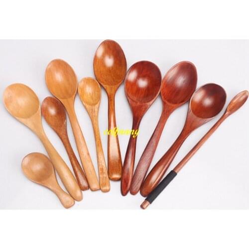 500pcs/lot 11 styles Wooden Spoons Tea Coffee Dessert Japanese Style Catering Spoon Wood Spoon Can Customize Logo