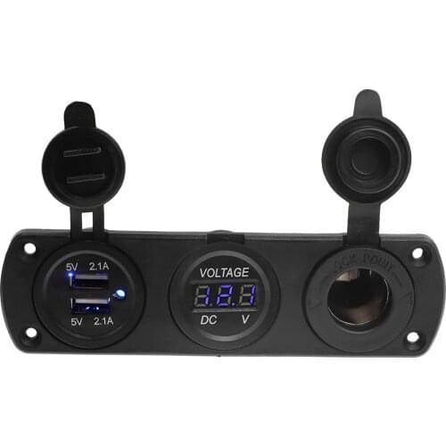 3 hole 12V-24V car cigarette lighter voltage display meter dual USB charging for seat motor car yacht ship