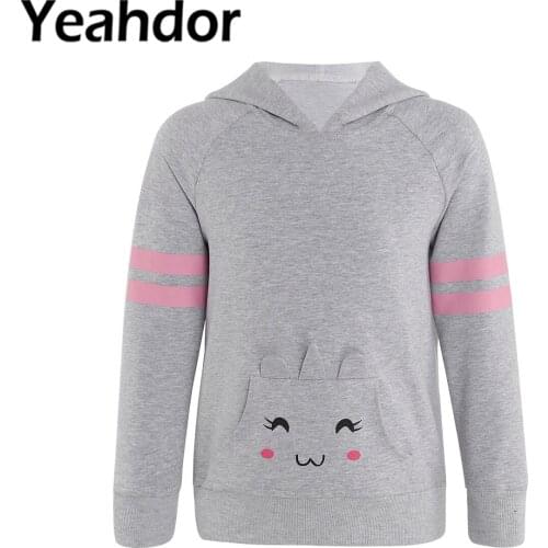 Kids Children Girls Spring Fashion Hooded Hoodie Top T-shirts Long Sleeves Catoon Print Sweatshirt Tops Casual Sports Daily Wear