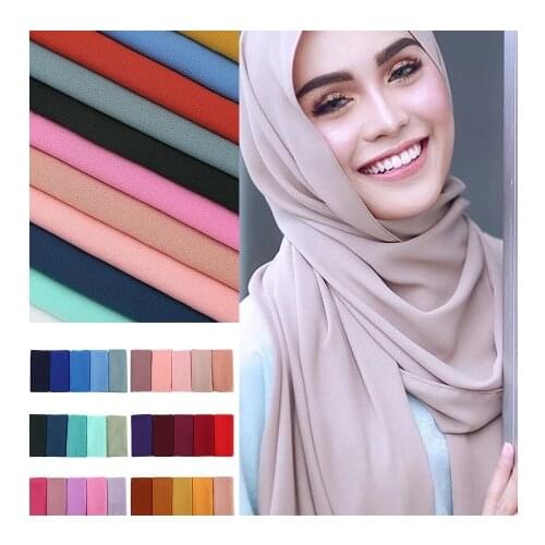 Women plain bubble chiffon scarf hijab wrap printed solid color shawl headband muslim hijabs scarves / scarf
